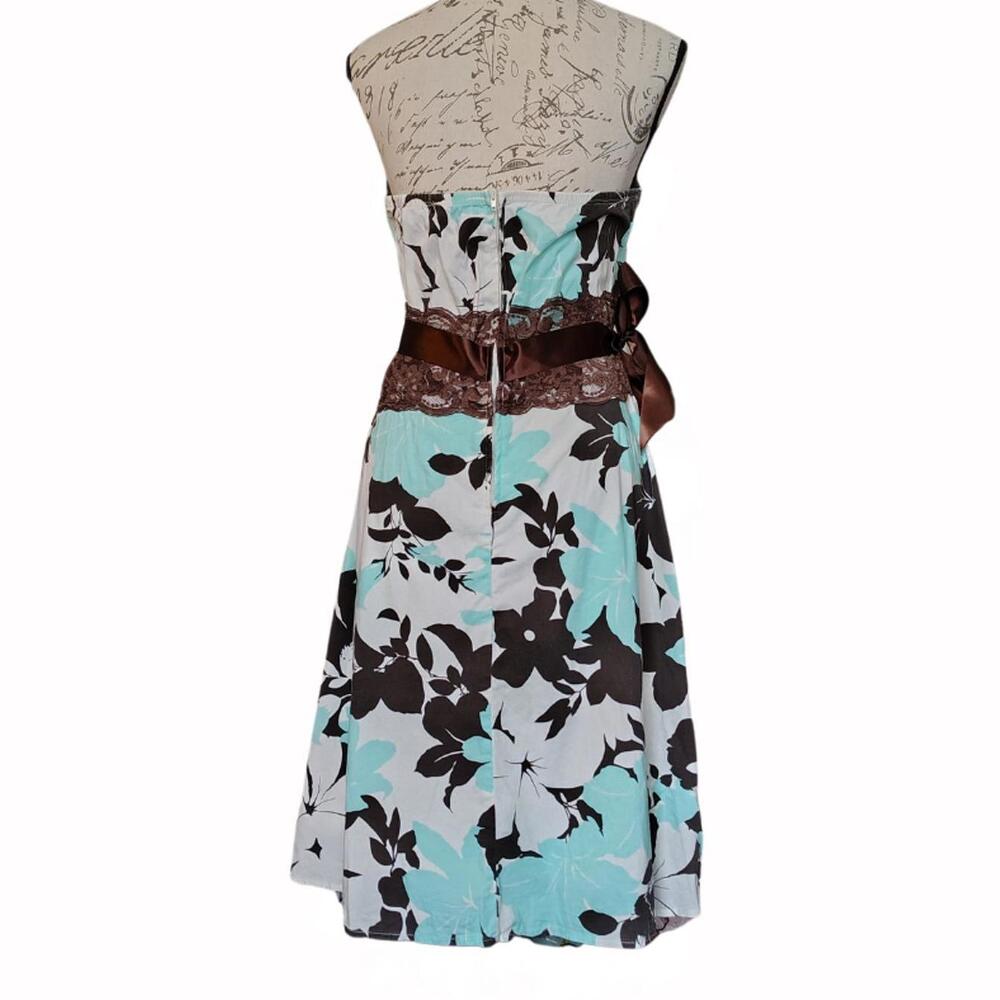Trixxi Floral A-line Strapless Knee Length Dress 10 Lace‎ Blue Party Y2K Retro - Picture 3 of 6